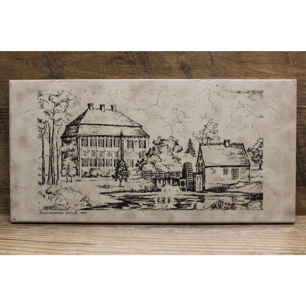 German‎ vintage painted ceramic art tile Schonebecker Castle 1895 by Grohn
